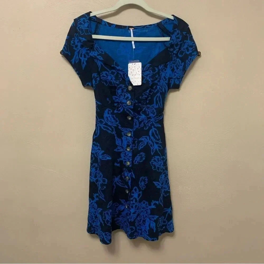Free People A Thing Called Love Dress Navy Blue Size 2 Linen Rayon NWT New